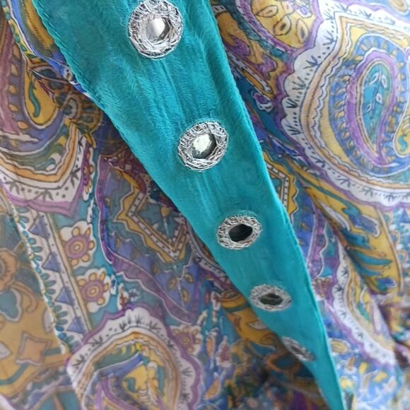 EXOTIC BEACH COVERUP Turqouise Sequins PLUS SIZE Paisely Gypsy Mirror One Size - Picture 6 of 10